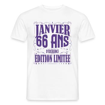 Janvier 66 ans. Cadeau 66 ans janvier anniversaire - T-shirt homme - blanc - Devant - AI Model Male 178 dark (178cm)