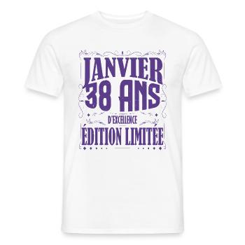 Janvier 38 ans. Cadeau 38 ans janvier anniversaire - T-shirt homme - blanc - Devant - AI Model Male 178 dark (178cm)