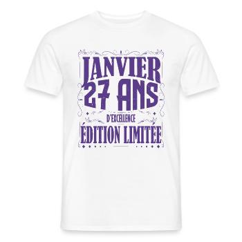 Janvier 27 ans. Cadeau 27 ans janvier anniversaire - T-shirt homme - blanc - Devant - AI Model Male 178 dark (178cm)