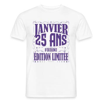 Janvier 25 ans. Cadeau 25 ans janvier anniversaire - T-shirt homme - blanc - Devant - AI Model Male 178 dark (178cm)