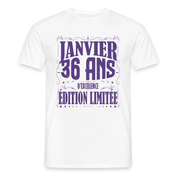 Janvier 36 ans. Cadeau 36 ans janvier anniversaire - T-shirt homme - blanc - Devant - AI Model Male 178 dark (178cm)