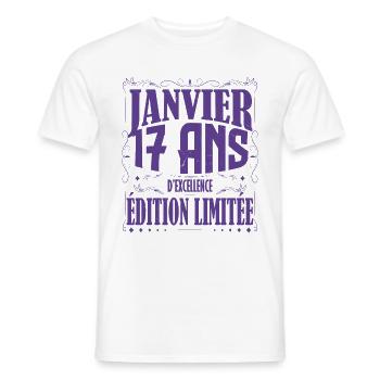Janvier 17 ans. Cadeau 17 ans janvier anniversaire - T-shirt homme - blanc - Devant - AI Model Male 178 dark (178cm)