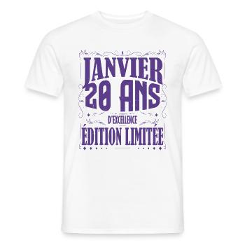 Janvier 20 ans. Cadeau 20 ans janvier anniversaire - T-shirt homme - blanc - Devant - AI Model Male 178 dark (178cm)