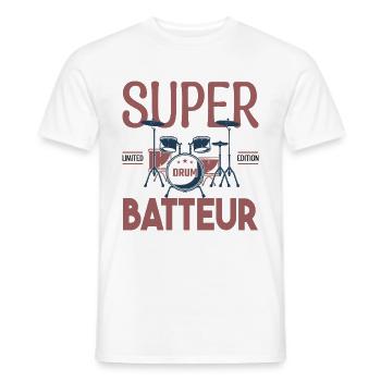 Super Batteur. Cadeau batteur. bassiste. Musicien. - T-shirt homme - blanc - Devant - AI Model Male 178 dark (178cm)