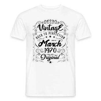 Vintage Né(e) en Mars 1970. anniversaire mars 1970 - T-shirt homme - blanc - Devant - AI Model Male 178 dark (178cm)
