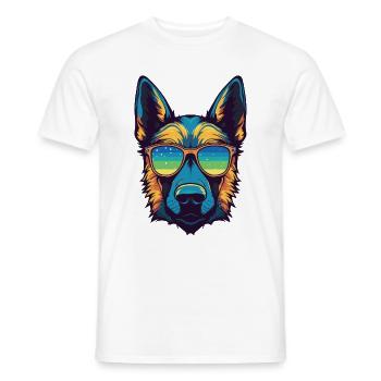 German Shepherd Dog Hipster Cool Party - Men's T-Shirt - white - Front - AI Model Male 178 dark (178cm)
