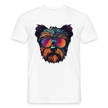 Yorkshire Terrier Chien Hipster Cool Party - T-shirt homme - blanc - Devant - AI Model Male 178 dark (178cm)
