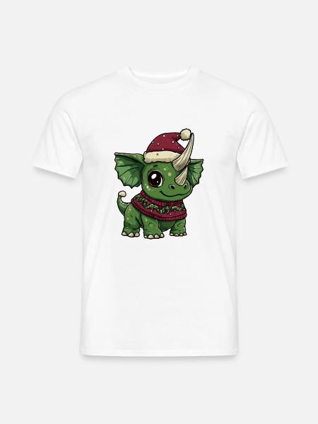 Dinosaur triceratops Christmas Comic - Men's T-Shirt - white