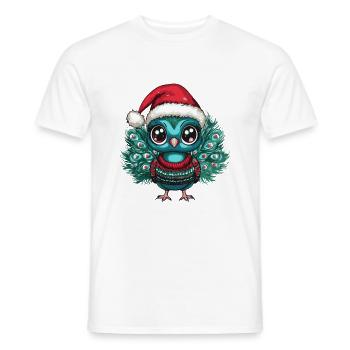 Bande dessinée de Noël Peacock Bird - T-shirt homme - blanc - Devant - AI Model Male 178 dark (178cm)