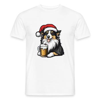 Border Collie Hund Bier Xmas Weihnachten - Männer T-Shirt - Weiß - Vorne - AI Model Male 178 dark (178cm)