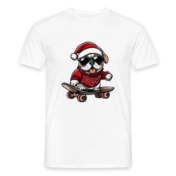 Bulldog Dog Christmas Skateboard - Men's T-Shirt - white - Front - AI Model Male 178 dark (178cm)