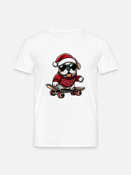 Bulldog Dog Christmas Skateboard - Men's T-Shirt - white