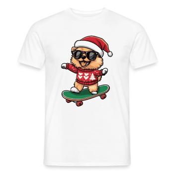 Zwergspitz Hund Weihnachten Skateboard Pomeranian - Männer T-Shirt - Weiß - Vorne - AI Model Male 178 dark (178cm)