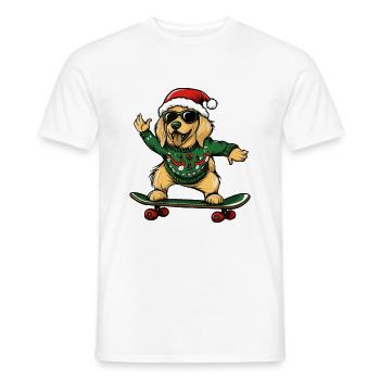 Golden Retriever Dog Christmas Skateboard - Men's T-Shirt - white - Front - AI Model Male 178 dark (178cm)