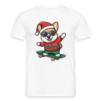 Corgi Dog Christmas Skateboard - Men's T-Shirt - white - Front - AI Model Male 178 dark (178cm)