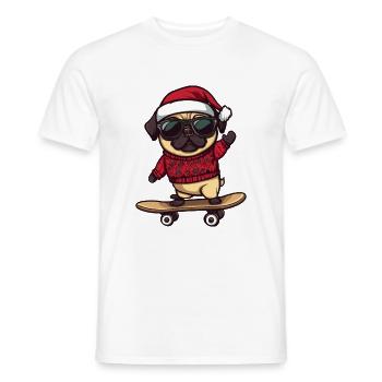 Carlin Chien Noël Skateboard - T-shirt homme - blanc - Devant - AI Model Male 178 dark (178cm)
