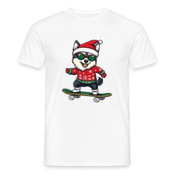 Planche à roulettes de Noël Husky Dog - T-shirt homme - blanc - Devant - AI Model Male 178 dark (178cm)