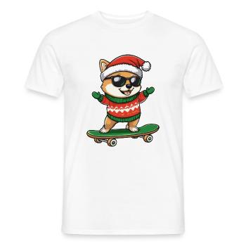 Shiba Inu Chien Noël Skateboard - T-shirt homme - blanc - Devant - AI Model Male 178 dark (178cm)