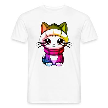 Cat Winter Animal Colorful Comic - Men's T-Shirt - white - Front - AI Model Male 178 dark (178cm)