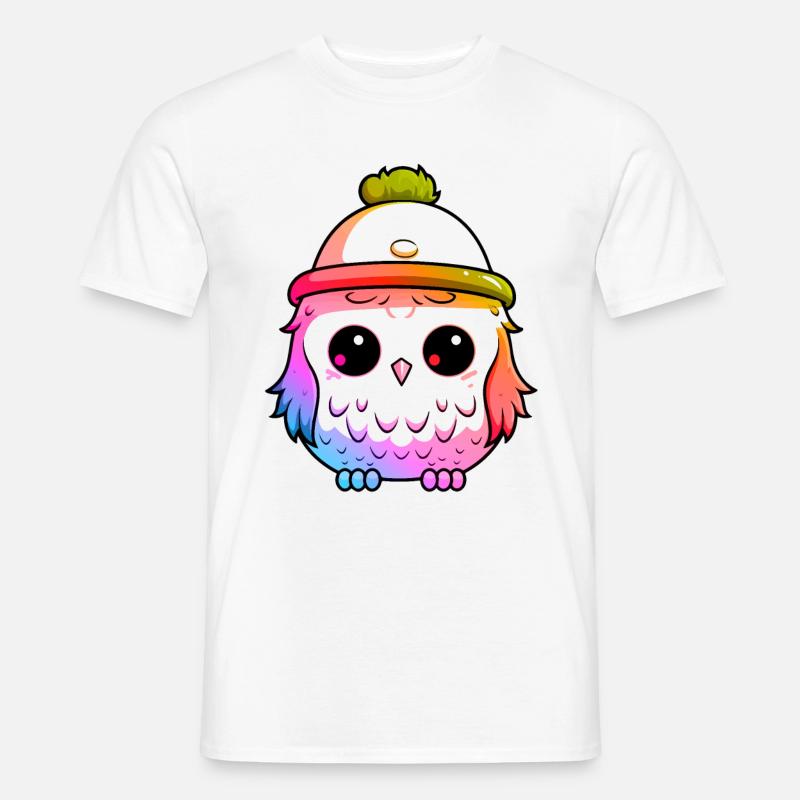 Eule Winter Tier Bunt Comic - Männer T-Shirt - Weiß