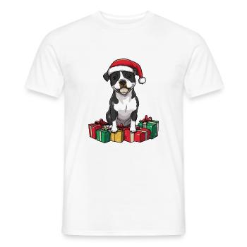 Staffordshire Bull Terrier Chien Noël - T-shirt homme - blanc - Devant - AI Model Male 178 dark (178cm)