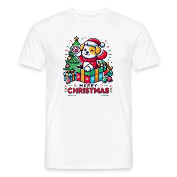 Dog Merry Christmas High Five 10 - Men's T-Shirt - white - Front - AI Model Male 178 dark (178cm)