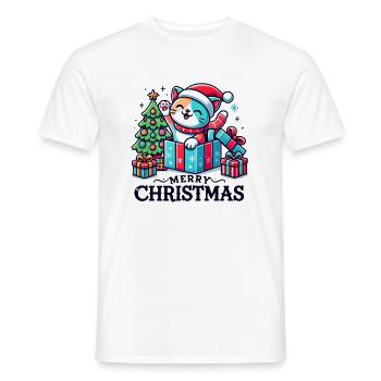 Cat Merry Christmas High Five 3 - Men's T-Shirt - white - Front - AI Model Male 178 dark (178cm)