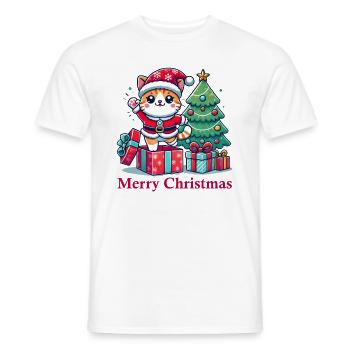 Chat Joyeux Noël High Five 4 1 - T-shirt homme - blanc - Devant - AI Model Male 178 dark (178cm)