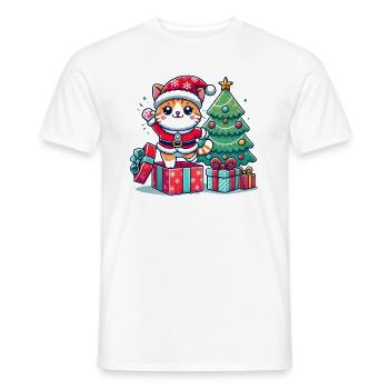 Chat Joyeux Noël High Five 4 2 - T-shirt homme - blanc - Devant - AI Model Male 178 dark (178cm)