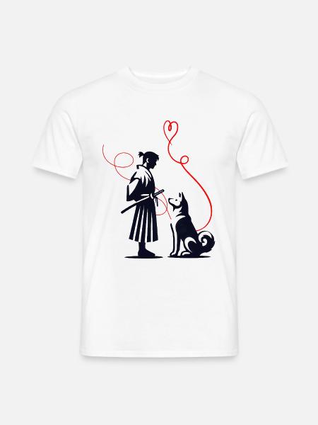 Hundehalstuch Akita Samurai Roter Faden - Männer T-Shirt - Weiß