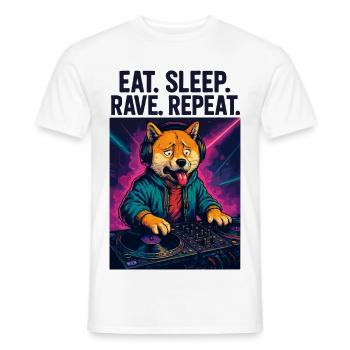 Shiba Inu DJ : Eat Sleep Rave rediffuse les streetwear - T-shirt homme - blanc - Devant - AI Model Male 178 dark (178cm)