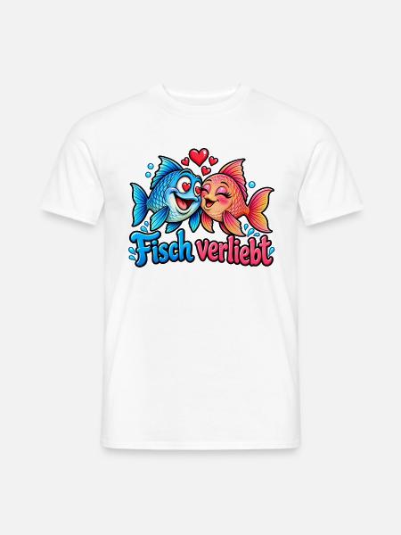 Fisch verliebt – Lustiges Fisch Liebespaar - Männer T-Shirt - Weiß