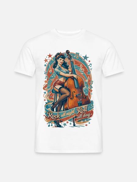 Rockabilly Pin-Up Girl mit Kontrabass - Männer T-Shirt - Weiß