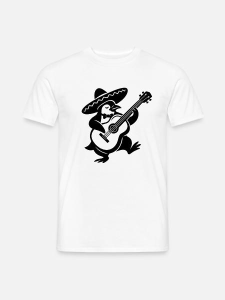 Mexikanischer Pinguin mit Sombrero & Gitarre - Männer T-Shirt - Weiß
