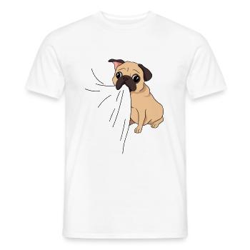 Pug dog bites in T-shirt Hungry pug eats - Men's T-Shirt - white - Front - AI Model Male 178 dark (178cm)