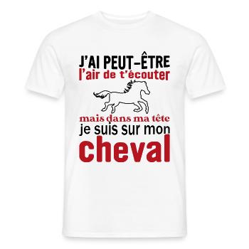 Je suis à cheval - cadeau humour cheval équitation - T-shirt homme - blanc - Devant - AI Model Male 178 dark (178cm)