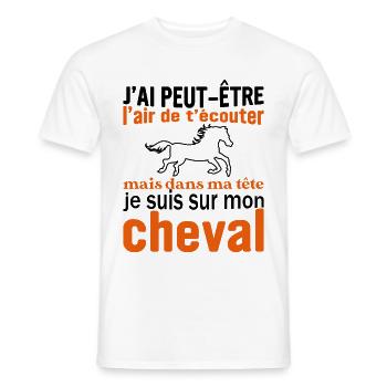 Je suis à cheval - cadeau humour cheval équitation - T-shirt homme - blanc - Devant - AI Model Male 178 dark (178cm)