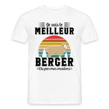 Berger élu par les moutons cadeau humour - T-shirt homme - blanc - Devant - AI Model Male 178 dark (178cm)