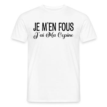 Je m'en fous j'ai ma copine. Cadeau copine, copain - T-shirt homme - blanc - Devant - AI Model Male 178 dark (178cm)