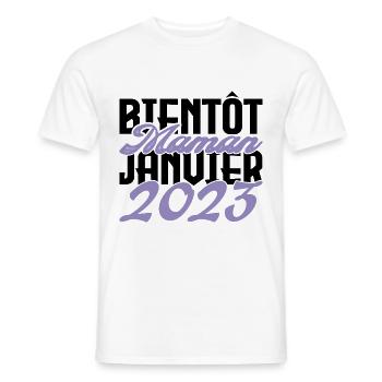 Annonce grossesse. bientôt Maman Janvier 2023.mama - T-shirt homme - blanc - Devant - AI Model Male 178 dark (178cm)
