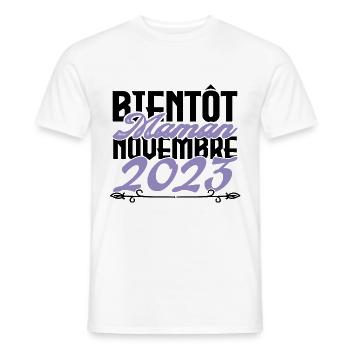 Annonce grossesse. bientôt Maman Novembre 2023.mam - T-shirt homme - blanc - Devant - AI Model Male 178 dark (178cm)