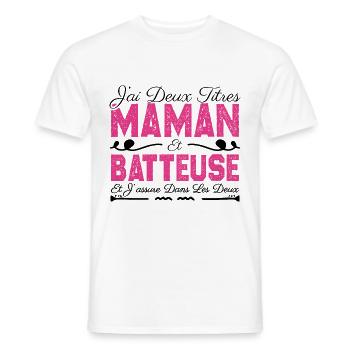 J'ai deux titres maman et Batteuse. Cadeau Maman - T-shirt homme - blanc - Devant - AI Model Male 178 dark (178cm)