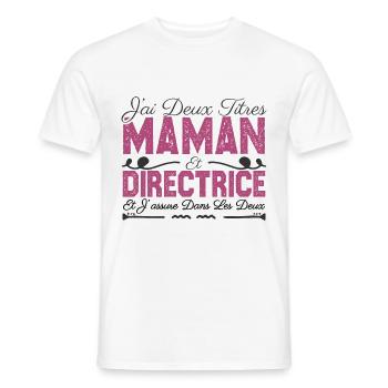 J'ai deux titres maman et directrice. Cadeau Maman - T-shirt homme - blanc - Devant - AI Model Male 178 dark (178cm)