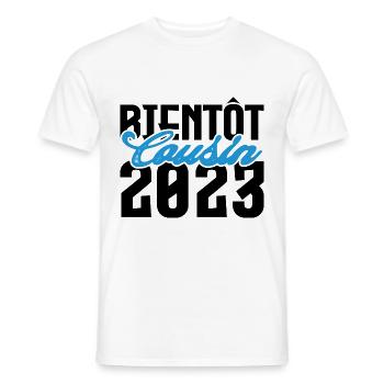Cadeau Annonce grossesse bientôt Cousin 2023. - T-shirt homme - blanc - Devant - AI Model Male 178 dark (178cm)