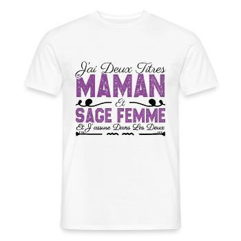 J'ai deux titres maman et Sage femme. Cadeau Maman - T-shirt homme - blanc - Devant - AI Model Male 178 dark (178cm)