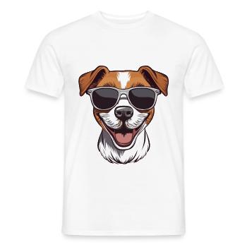Cool happy Jack Russel Terrier avec des lunettes de soleil - T-shirt homme - blanc - Devant - AI Model Male 178 dark (178cm)