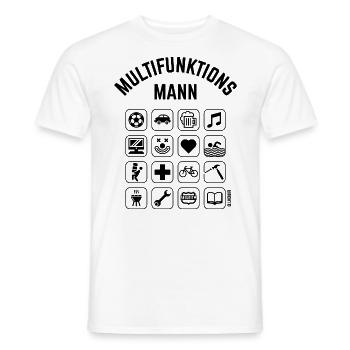Multifunktions Mann (16 Icons / Smartphone / PNG) - Männer T-Shirt - Weiß - Vorne - AI Model Male 178 dark (178cm)