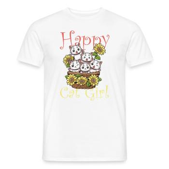 Happy Cat Mädchen Kätzchen - Männer T-Shirt - Weiß - Vorne - AI Model Male 178 dark (178cm)