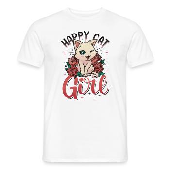 Happy Cat Mädchen Kätzchen - Männer T-Shirt - Weiß - Vorne - AI Model Male 178 dark (178cm)