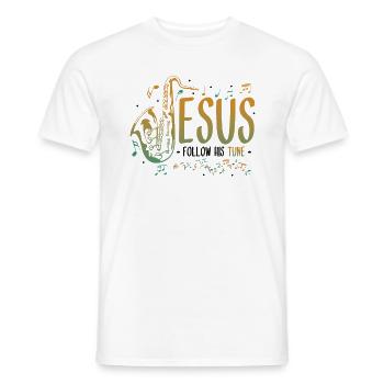 Jesus,Saxophone,Music,Religious. - Men's T-Shirt - white - Front - AI Model Male 178 dark (178cm)